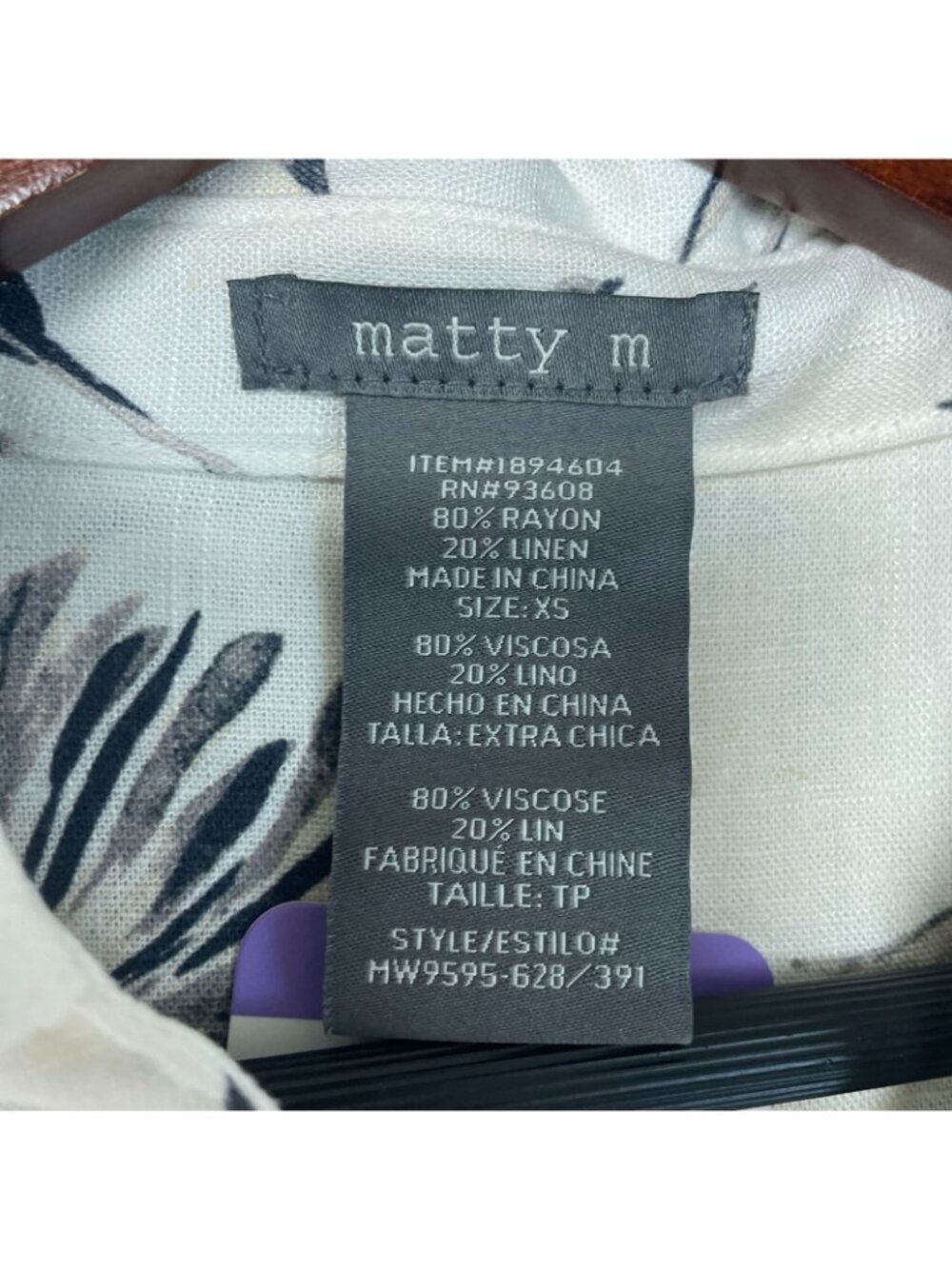 NWT Matty M Women's XS Linen Blend Floral Button-Down Shirt 3/4 Sleeve G2240 - Picture 7 of 11